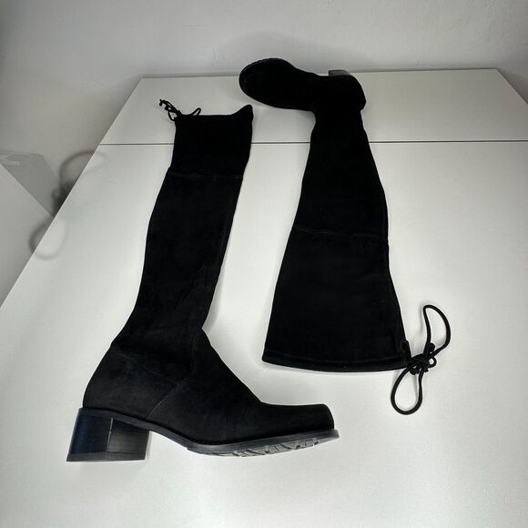 Stuart Weitzman Black Suede Lowland Over-The-Knee Flat Heel Lace up Boots 7 - Picture 6 of 16